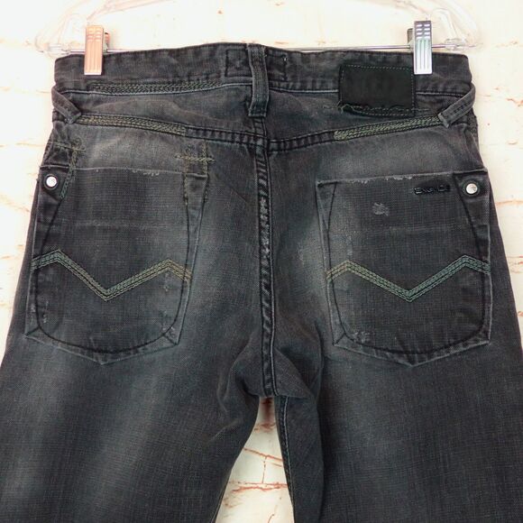 Energie Sixty Y2K Marrey Jean Men 30x28.5 Black Distress Relaxed Button Fly Rock - Picture 9 of 12